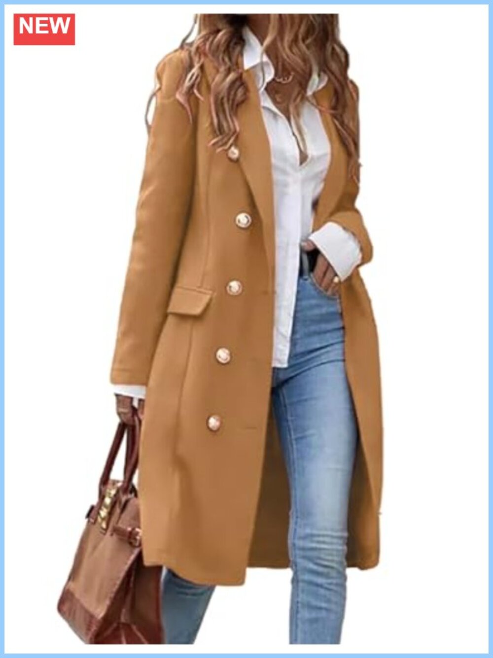 Women's Long Wool Coat Fall Winter Trench Peacoat Double Breasted Notch Lapel
